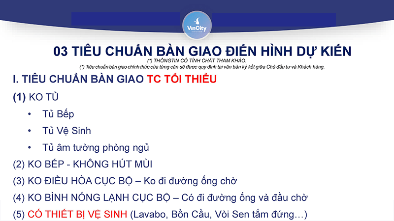 Tiêu chuẩn bàn giao nội thất tối thiểu Vinhomes Quận 9