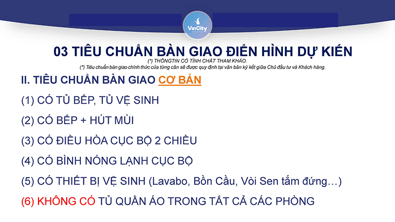 Tiêu chuẩn bàn giao nội thất cơ bản Vinhomes Quận 9