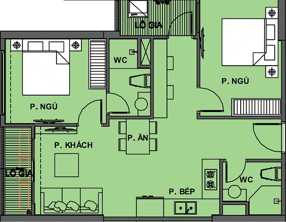 Mặt bằng Căn hộ 2 phòng ngủ 2WC Vinhomes Grand Park Quận 9